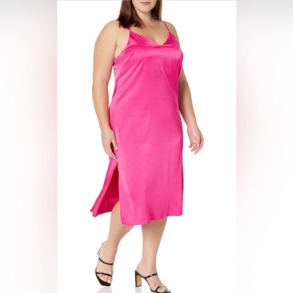 The Drop Women's Ana Silky V-Neck Midi Slip Dress Satin Like